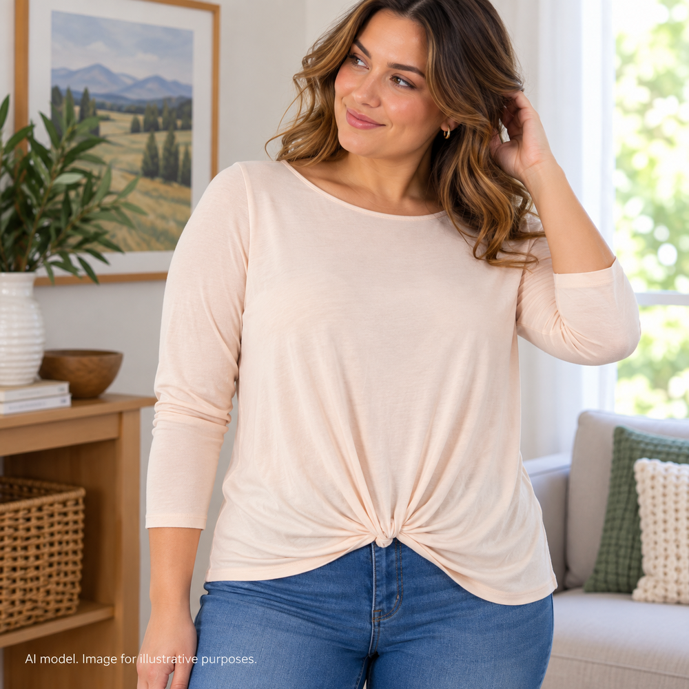 J Jill Shirt Women Medium Pink Blush Pure Jill Soft Knit Top Twist Front Minimal